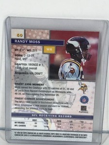 lot 466 image: RANDY MOSS Vikings 1999 Topps Finest #50 Chrome With Protector Coating
