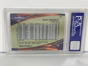 lot 484 image: 2000 Coll. Edge Supreme Kurt Warner Graded Football Card #117 - PSA Mint 9