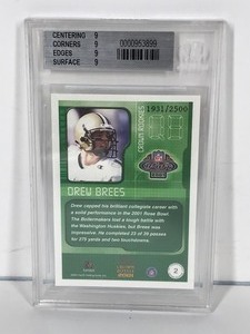 lot 485 image: 2001 Crown Royale Crown Rookies #2 Drew Brees Graded Inserts Football Card 19312500 - Becket 9 Mint