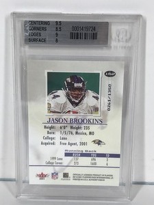 lot 486 image: 2001 Fleer Authority #152 Jason Brookins Graded Football Card 02611350 - Becket 8.5 NM-MT