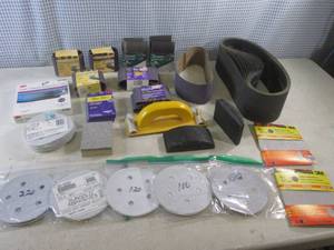 lot 201 image: (EW2) Assortment of Sanding Belts, Discs and Blocks