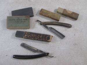 lot 217 image: (EC1) 2 Vintage Straight Razors and Hone Stone