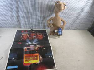 lot 249 image: (BS) Vintage 1982 ET Poster and ET Plush Figure Approx 17 Tall