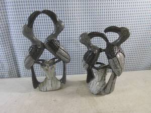 lot 289 image: (FS) Carved Stone Hornbill Birds Figures 12 and 10 High - Purchsed In Africa