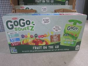 lot 313 image: (B-3) Case of GoGo Squeez Fruit On The Go Apple Sauce Pouches Variety Pack 6 Inner Boxes of 12 Pouches Each Past Date
