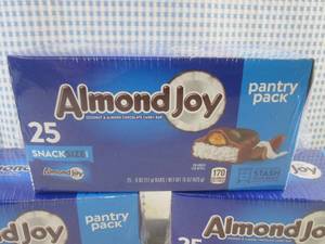 lot 315 image: (B-1) 75 Snack Size Almond Joy Candy Bars 3 Pantry Pack Boxes of 25 Each Best by Jan 2024