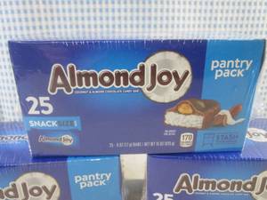 lot 316 image: (B-1) 75 Snack Size Almond Joy Candy Bars 3 Pantry Pack Boxes of 25 Each Best by Jan 2024