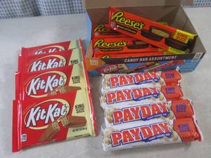 lot 320 image: (C-1) Box of 12 King Size Candy Bars 4 Each of Kit Kat, Pay Day and Reeses Peanut Butter Cups Best by Date Vary March - Aug 2024