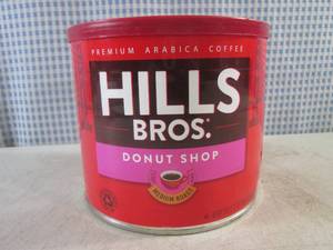 lot 327 image: (B-1) Can of Hills Bros. Donut Shop Medium Roast Ground Coffee 23oz Dented Can Best by July 2025