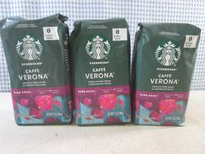 lot 333 image: (B-3) 3 Bags Starbucks Caffe Verona Whole Bean Dark Roast Coffee 12oz Past Date