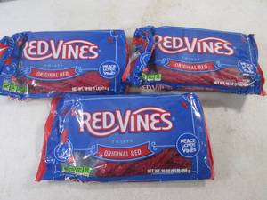 lot 334 image: (B-3) 3 Bags of Red Vines Twists Original Red 1 Pound Bags Past Date