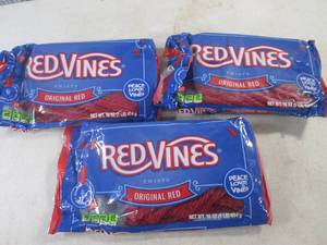 lot 335 image: (B-3) 3 Bags of Red Vines Twists Original Red 1 Pound Bags Past Date