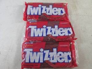 lot 338 image: (B-3) 3 Bags of Strawberry Twizzlers Twists 1 Pound Bags Past Date