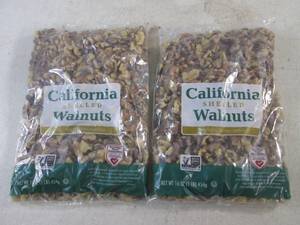lot 342 image: (B-3) 2 Pound of California Shelled Walnuts 2 - 1 Pound Bags Best by Aug 2024