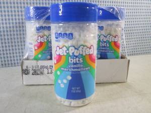 lot 362 image: (B-3) 6 Containers of Jet-Puffed Bits Vanilla Marshmallows 3oz Past Date