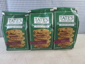 lot 371 image: (B-4) 3 Bags Tates Bake Shop Oatmeal Raisin Cookies 7oz Past Date