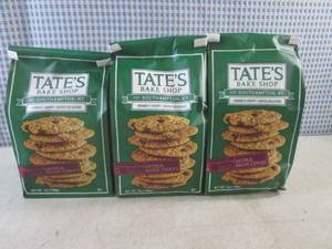 lot 372 image: (B-4) 3 Bags Tates Bake Shop Oatmeal Raisin Cookies 7oz Past Date