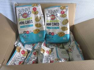 lot 393 image: (A-4T) Case 12 Bags Skinny Pop Sea Salt Popcorn Mini Cakes 5oz Past Date