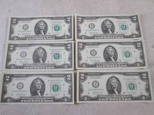 lot 408 image: (CNTR) 6 Uncirculated Consecutive Serial Number $2.00 Bills