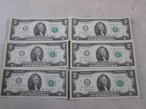 lot 409 image: (CNTR) 6 Uncirculated Consecutive Serial Number $2.00 Bills