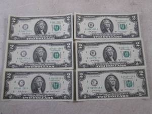 lot 410 image: (CNTR) 6 Uncirculated Consecutive Serial Number $2.00 Bills