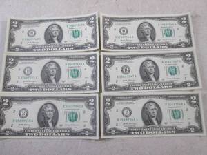 lot 415 image: (CNTR) 6 Uncirculated Consecutive Serial Number $2.00 Bills