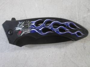 lot 437 image: (CNTR) WolfFlames Design Spring Assist Knife with Belt Clip - 8 Open  4 34 Closed - New In Box