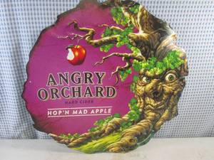 lot 445 image: (FS) Angry Orchard Hard Cider HopN Mad Apple Tin Bar Sign 20 x 19