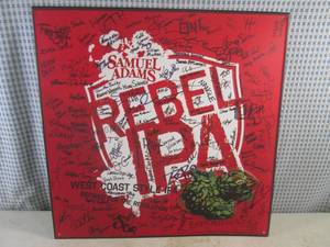 lot 450 image: (FS) Samuel Adams Rebel IPA West Coast Style Tin Bar Sign 18 x 18
