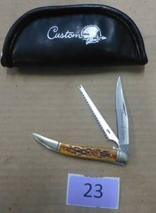 Fishing pocket knife with scaler blade, bone handle