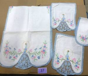 Vintage dresser set with peacock design