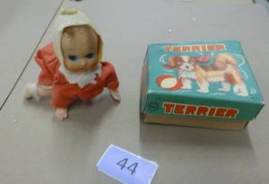 Vintage wind up crawling baby (works) and vintage box