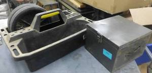 Big Parts carrier bucket with 2 plastic wheels for a cart and a part organizer in a closed box