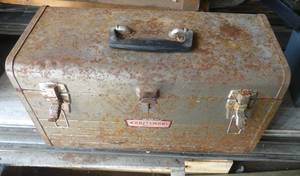 old Craftsman toolbox with hammers, shear etc