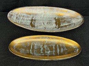 lot 115 image: Two Vintage Stangl Pottery Antique Gold Serving  Relish Trays