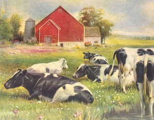 lot 239 image: The Home of Dairy Products Framed Print by R. Atkinson Fox