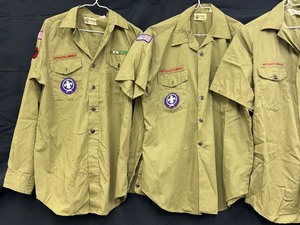 lot 71 image: Three Vintage Boy Scouts of America Uniform Shirts with Patches