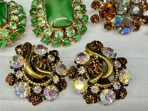 lot 351 image: Three Pairs of Dazzling Vintage Costume Jewelry Earrings