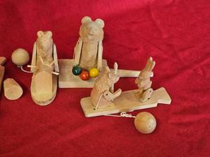 Playful Russian Carved Wooden Circus Bear Toy Collection