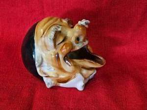 Japanese Figural Clown Head Bust with Bee on the Nose Ashtray