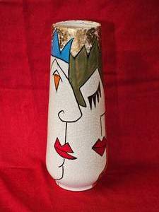 Artist Signed Ceramic Faces Vase