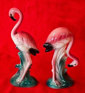 Retro Vintage MCM Flamingo Ceramic Figures, pair