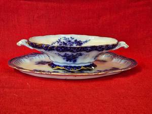 Flow Blue Label Platter and Gravy Boat