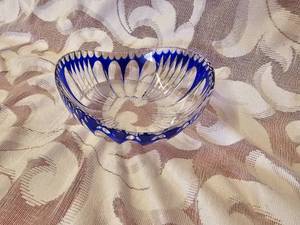 Cobalt Blue to Clear Czech Glass Candy Dish