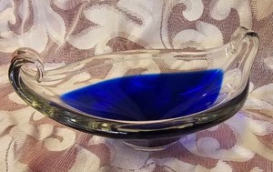 Orrefors Johanson Signed Cobalt Blue Centerpiece Art Glass Bowl