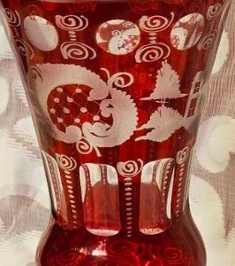 Edgerman Bohemian Czech Ruby Cut to Clear Glass Vase
