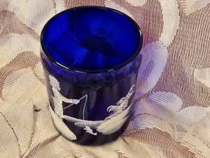 Fenton Mary Gregory Cobalt Glass Boy Fishing