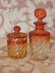 Antique Baccarat Swirl Bambous Toiletry Vanity Set