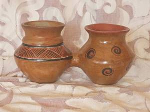 Angel Ortiz G Signed Double Jar Decorated Mexican Pottery
