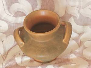 Southwestern Clay Handled Pot Pottery with Green Drip Matte Glaze